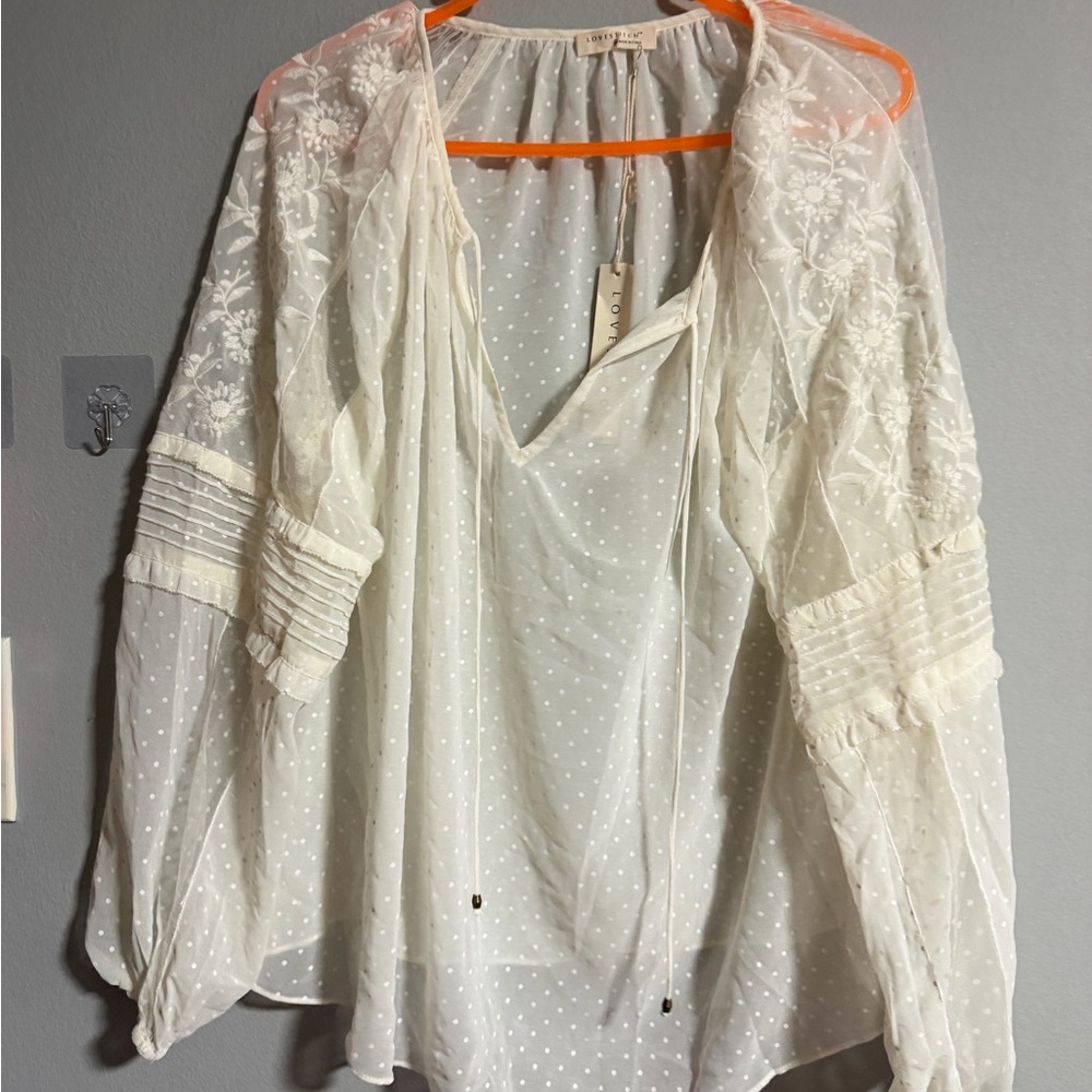 Lovestitch Sheer White Embroidered Blouse